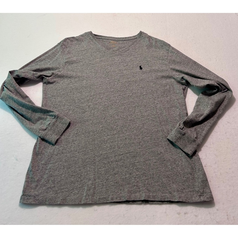 Polo‎ Ralph Lauren Mens V-Neck Long Sleeve T-Shirt Heather Grey Large Pony Logo